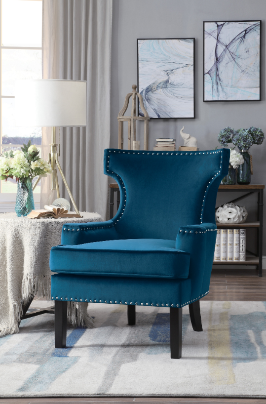 Mazin Furniture Lapis Blue Velvet Accent Chair-2
