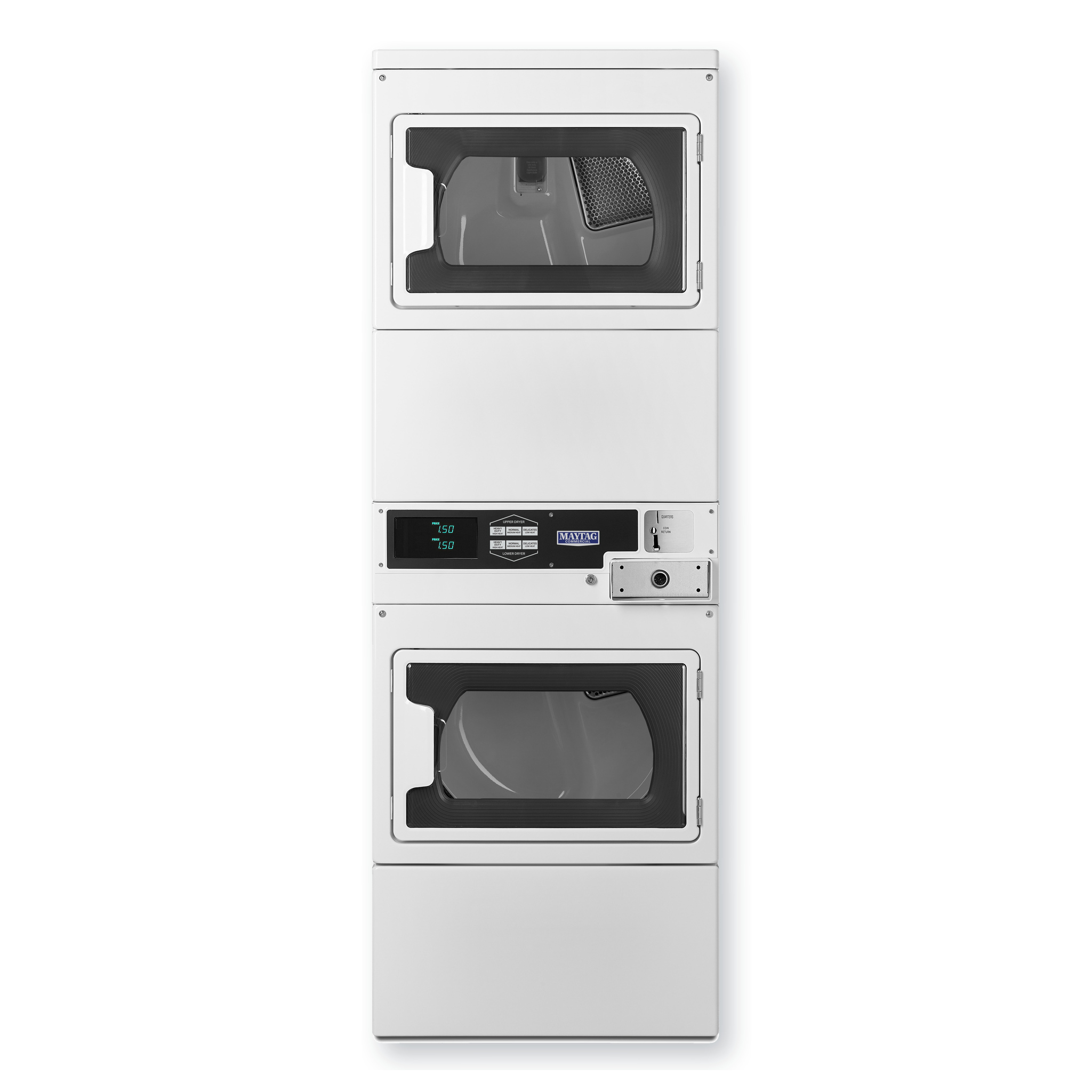 Maytag Commercial MLE27PDFZW Two-Pocket Dual-Coin Electric Stacked Dryer, 14.8 Cu. Ft. Total Capacity, White