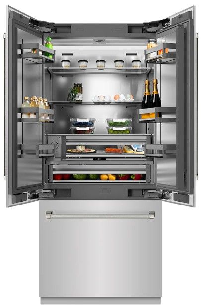ZLINE Autograph Edition 36 " 19.6 Cu. Ft. Stainless Steel Interior and Polished Nickel Helix Handles French Door Built-In Bottom Freezer Refrigerator with Water Dispenser and Ice Maker-2