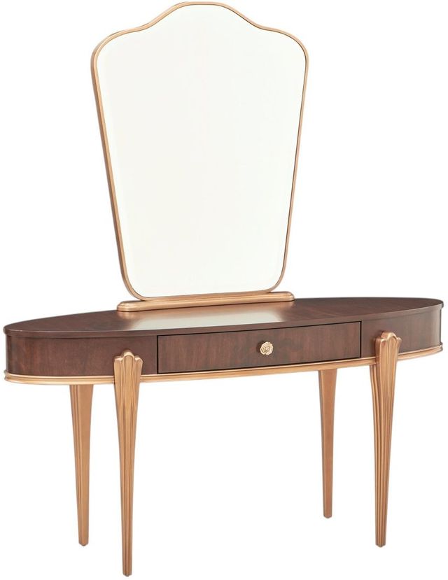 Michael Amini® Camellia Field Pecan-V166 Warm Pecan Vanity Desk with Mirror Set-0