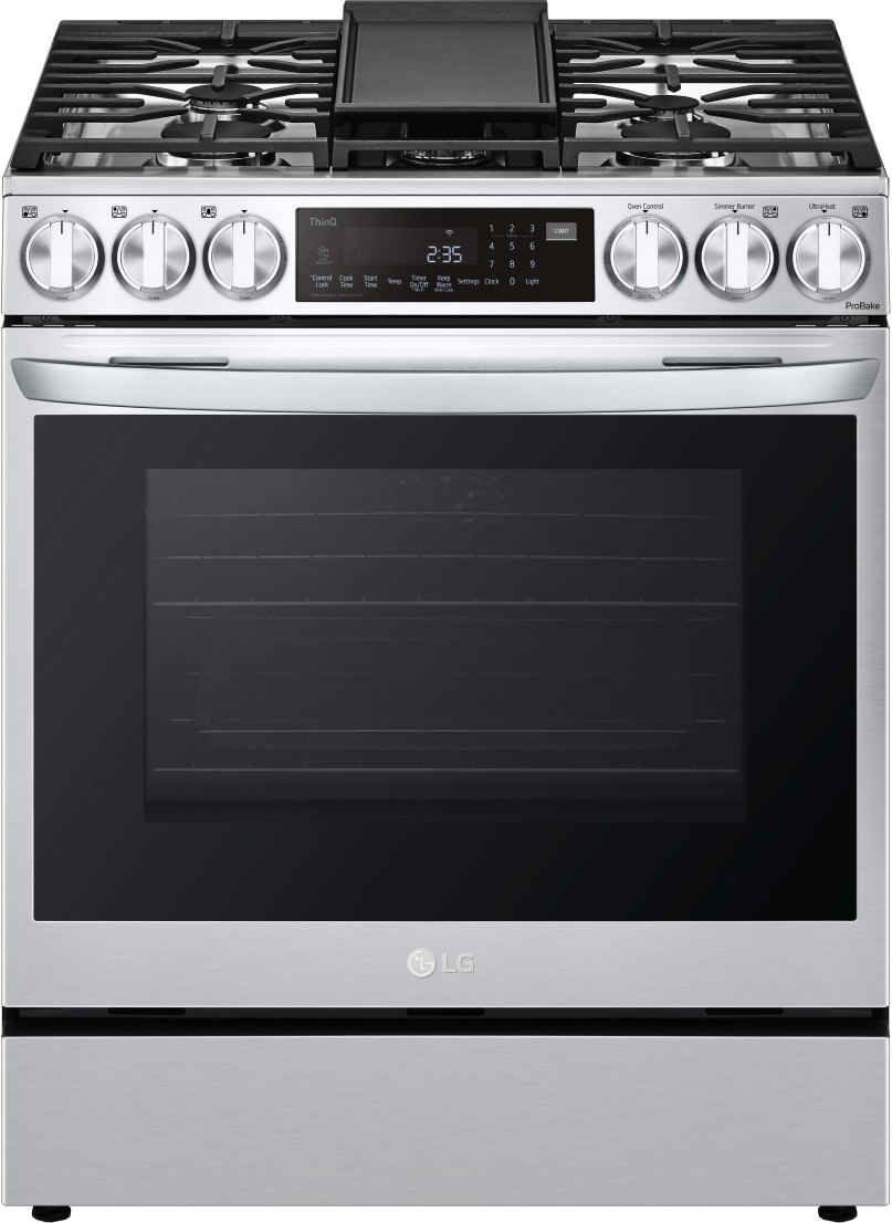 LG 30" PrintProof™ Stainless Steel Slide-In Gas Range with Smart Wi-Fi Enabled ProBake Convection® InstaView® and Air-Fry