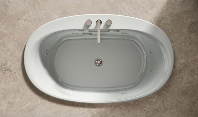 KOHLER® Underscore® Biscuit 60" x 36" Drop-In Heated BubbleMassage™ Air Bath with Whirlpool-4