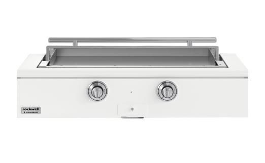 Caliber™ Rockwell Social 48" Matte White Built-In Natural Gas Outdoor Griddle with Polished Chrome Hardware-0