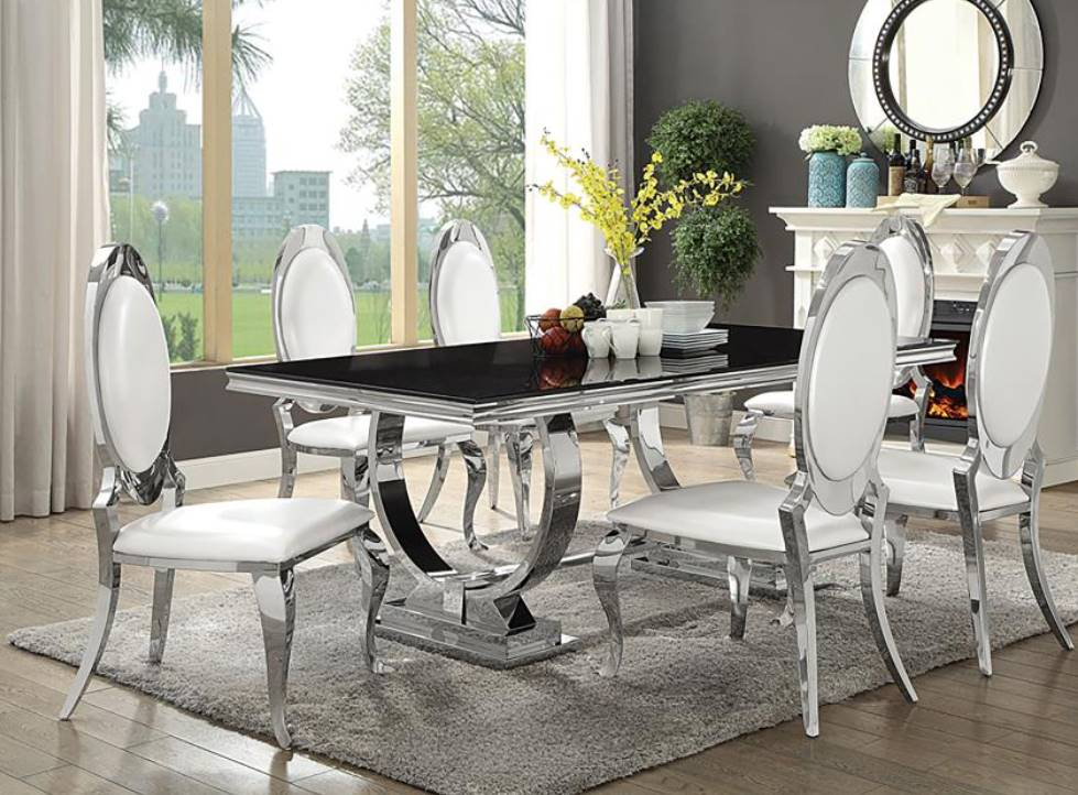 Glass and chrome rectangular dining table discount
