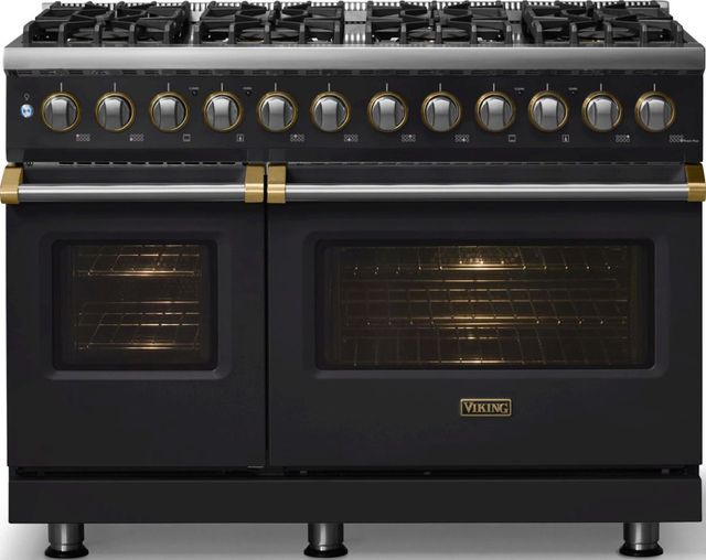 Viking® 5 Series 48" Onyx Pro Style Dual Fuel (NG) Range with Brushed Brass Trim-2