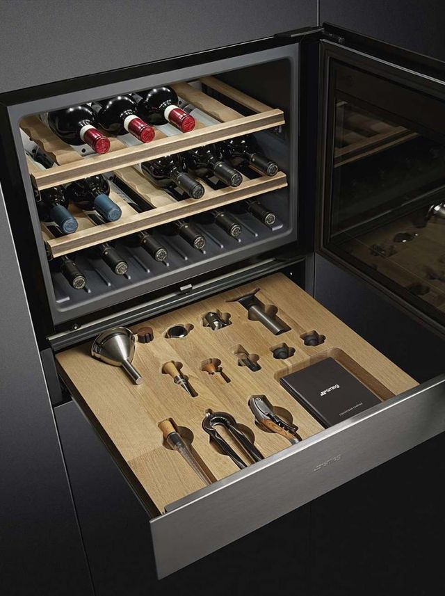 Smeg Classic 24" Fingerprint-Proof Brushed Stainless Steel Sommelier Drawer-1