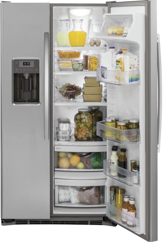 GE® 36". 21.9 Cu. Ft. Stainless Steel Counter Depth Side By Side Refrigerator-3