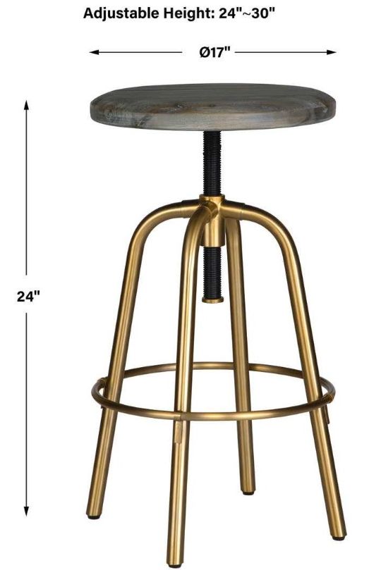 Uttermost® Revolve Light Gray/Plated Brushed Brass Counter Stool-2