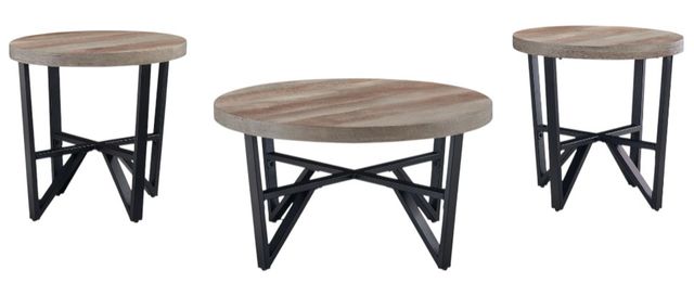 Signature Design by Ashley® Deanlee 3-Piece Grayish Brown Occasional Table with Black Base Set-1