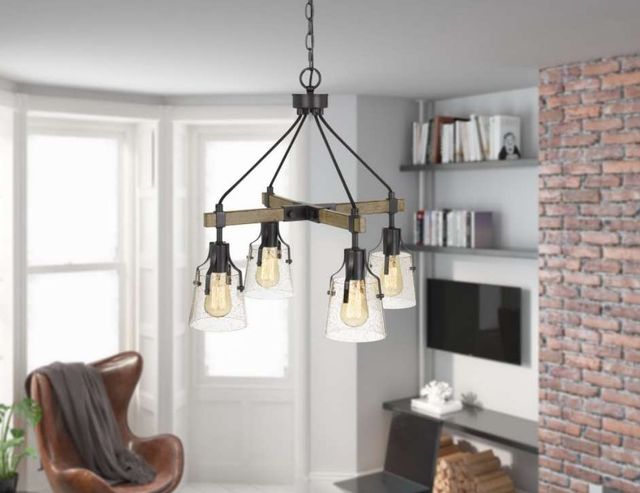 Cal® Lighting & Accessories Aosta Beige/Iron Chandelier with Bubbled Glass Shades-2