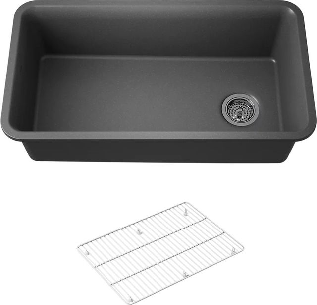 KOHLER® Cairn® Matte Graphite 34" Undermount Single-Bowl Kitchen Sink-0