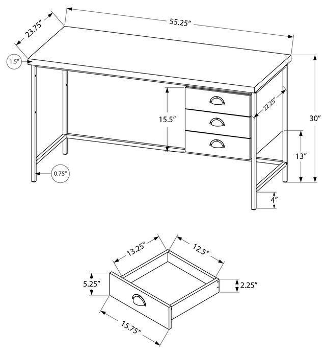 Monarch Specialties Inc. 55"L Brown Reclaimed Wood Black Metal Computer Desk-3