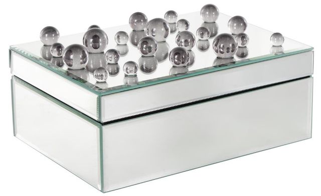 Deco Marche CosmoLiving by Cosmopolitan Silver Mirrored 10'' Decorative Jewelry Box with Black Bubble Textured Balls-0
