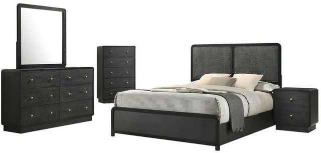 Coaster® Cavelle 5-Piece Black Youth Full Upholstered Panel Bedroom Set-1