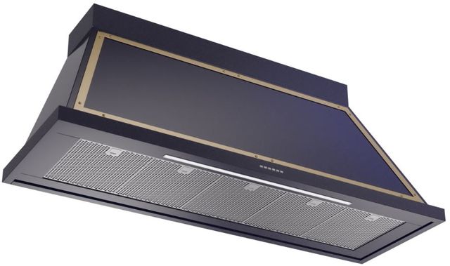 Ilve® Nostalgie II Noblesse 60" Midnight Blue Wall Mounted Range Hood with Brass Trim-1