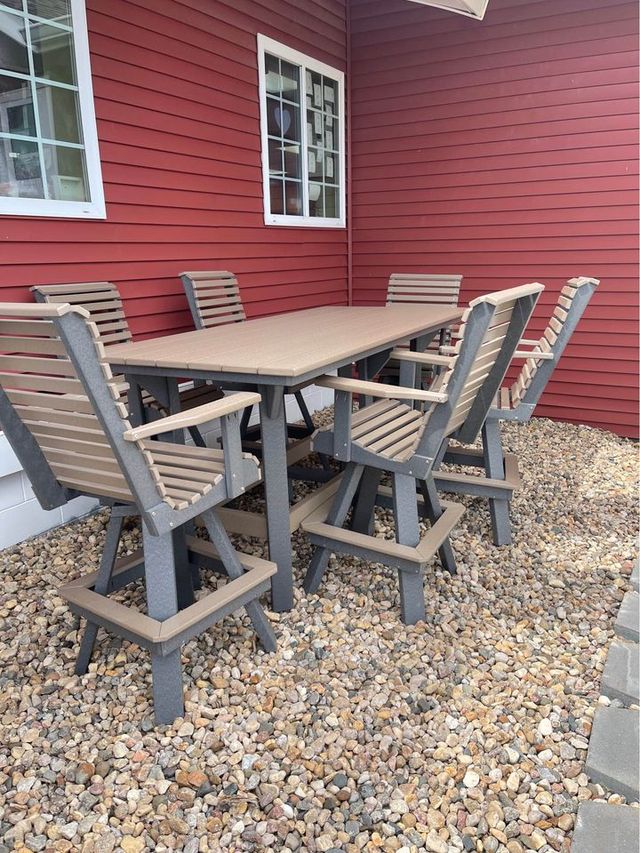 Creekside 7' Rectangle Bar Height Table with 6 Roll Back Swivel Bar Chairs-0