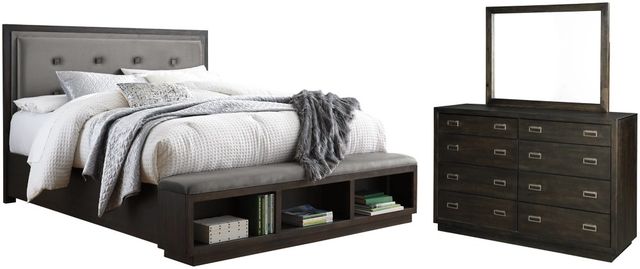 Signature Design by Ashley® Hyndell 3-Piece Dark Brown California King Upholstered Storage Panel Bed Set-0