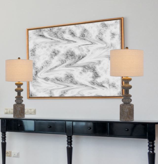 Cal® Lighting & Accessories Blackfoot 2-Piece Pebble/White Table Lamp Set-1