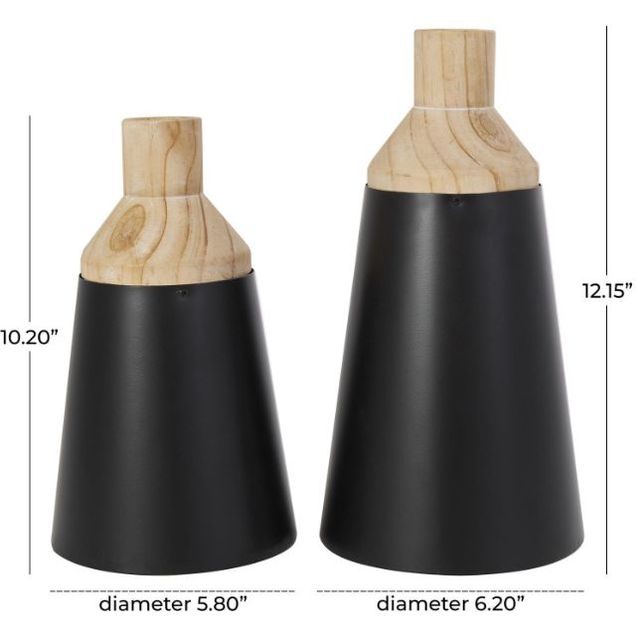 Deco Marche 2-Piece Black Wood Triangular Vase Set-3