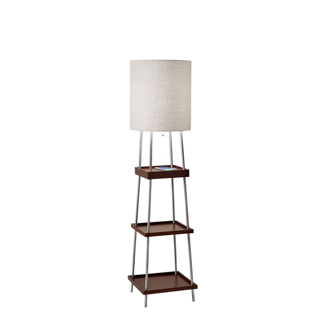 Adesso® Henry Brushed Steel/Walnut Adessocharge Shelf Floor Lamp-0