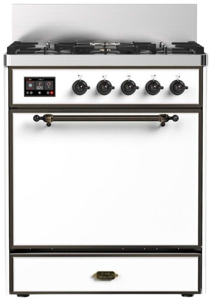 Ilve® Majestic III 30" White Pro Style Dual Fuel Natural Gas Range with Solid Door and Burnished Trim-0