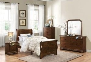 Mazin Furniture Abbeville Brown Cherry Twin Sleigh Youth Bed-1