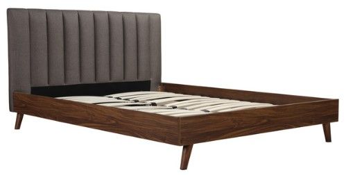Mazin Furniture Sasha Grey/Walnut Queen Upholstered Platform Panel Bed-3