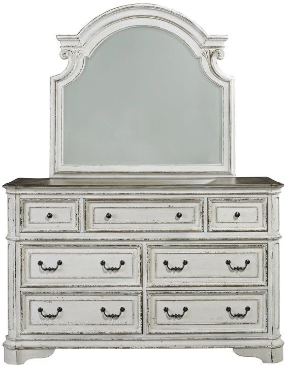 Liberty Furniture Magnolia Manor Antique White/Weathered Bark Dresser and Mirror-2