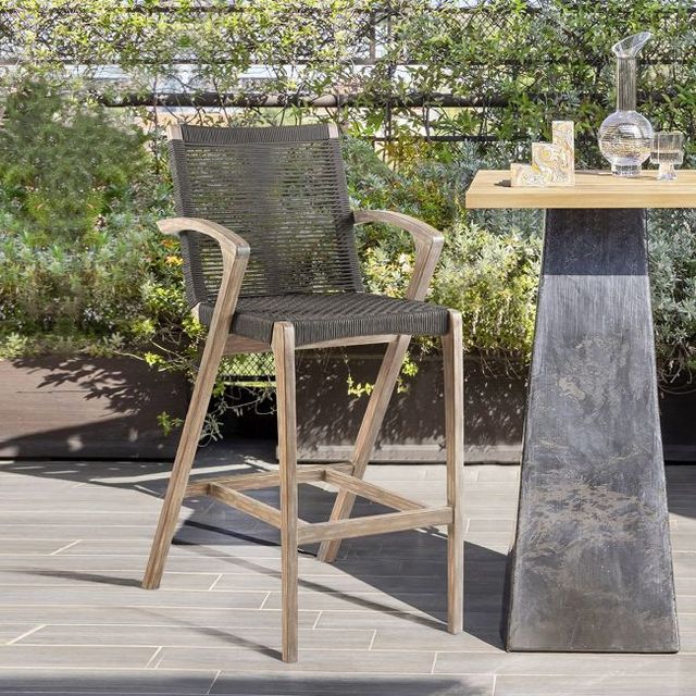 Armen Living Brielle Brown/Charcoal Rope/Wood Outdoor Counter Stool-1