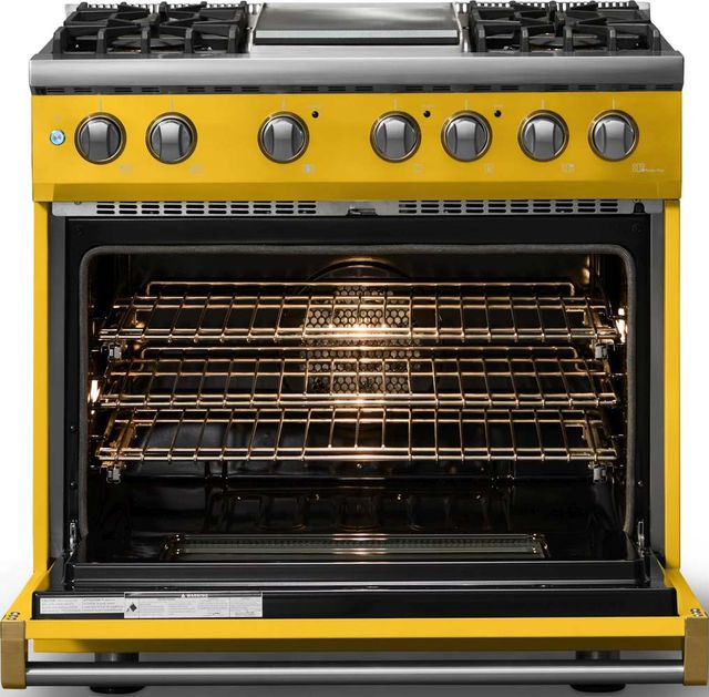 Viking® 5 Series 36" Daffodil Pro Style Dual Fuel (NG) Range with Brushed Brass Trim-1
