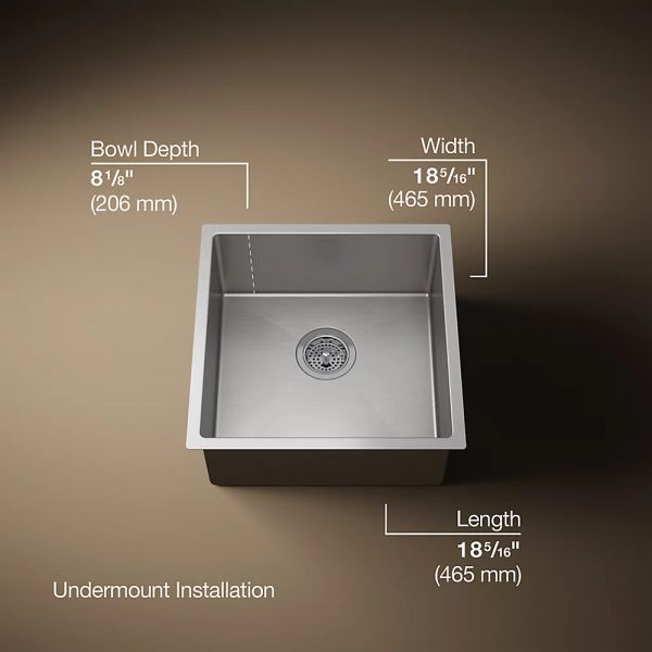 KOHLER® Strive® Stainless Steel 18" Undermount Single-Bowl Bar Sink-3