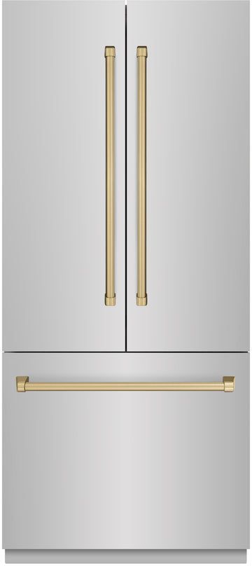 ZLINE Autograph Edition 36" 19.6 Cu. Ft. Stainless Steel Built-In French Door Refrigerator with Champagne Bronze Accents-0