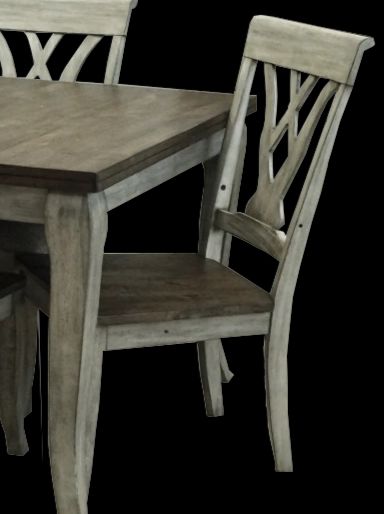 Light Gray & Rustic Brown Solid Wood Table with Self-Storing Butterfly Leaf and Solid Wood Chairs-2