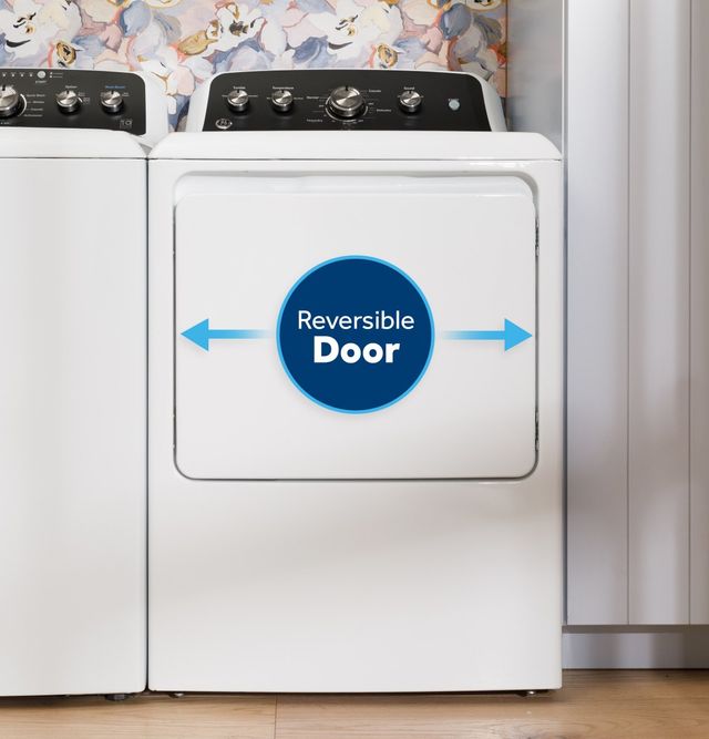 GE® 7.2 Cu. Ft. White with Silver Matte Backsplash Electric Dryer-6