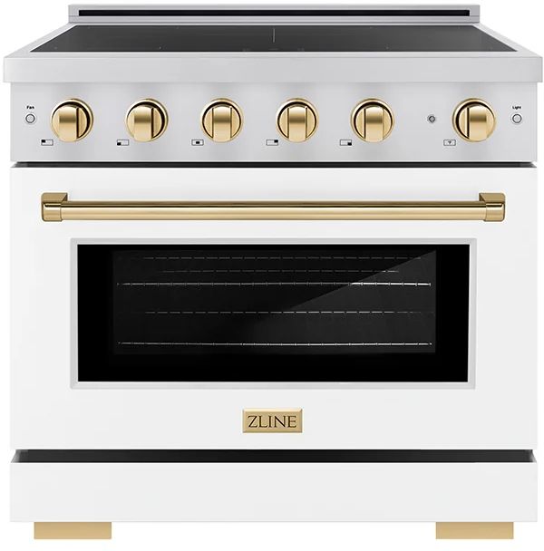 ZLINE Autograph Edition Paramount 36" Stainless Steel Pro Style Induction Range with White Matte Door and Polished Gold Accents-0