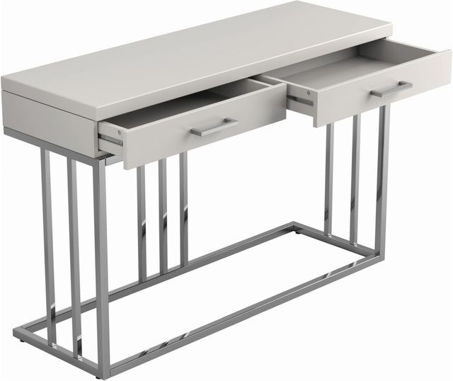 Coaster® Dalya Glossy White Two Drawers Rectangular Sofa Table with Chrome Base-3