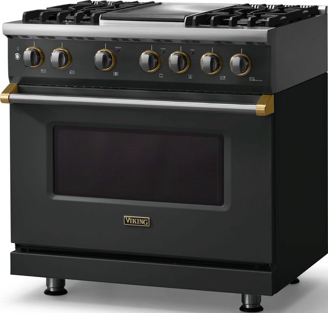 Viking® 5 Series 36" Antique Bronze Pro Style Dual Fuel (NG) Range with Brushed Brass Trim-3