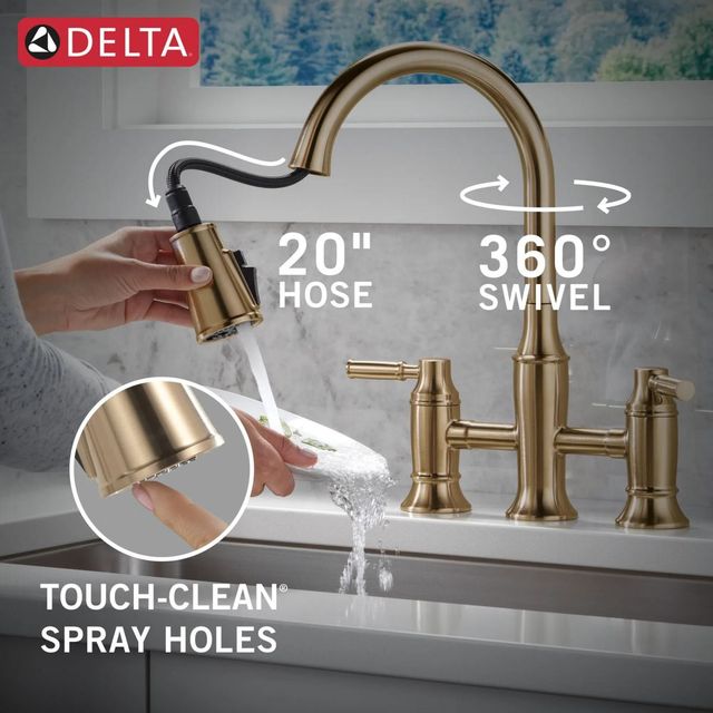 Delta Renaldi® Lumicoat® Champagne Bronze Two Handle Bridge Kitchen Faucet-3