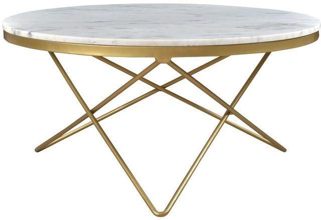 Moe's Home Collection Haley White Marble Round Coffee Table with Gold Iron Base-0