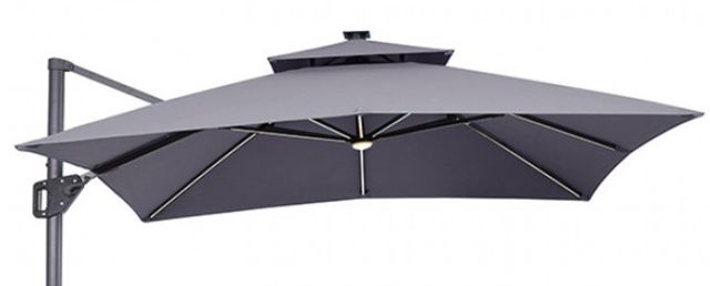 Furniture of America® Aurora Gray Aluminum/Polyester Outdoor Patio Umbrella with Base and LED-1