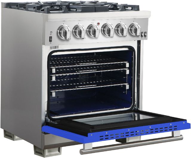 FORNO® Capriasca 30" Stainless Steel Pro Style Gas Range with Blue Door-3