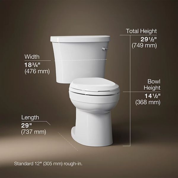 KOHLER® Kingston™ White 30" Right-Hand Trip Toilet, 1.28 Gpf with Tank Cover Lock-4