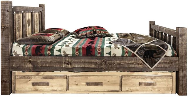 Montana Woodworks® Homestead Stain & Clear Lacquer Full Storage Bed with Laser Engraved Pine Design-2