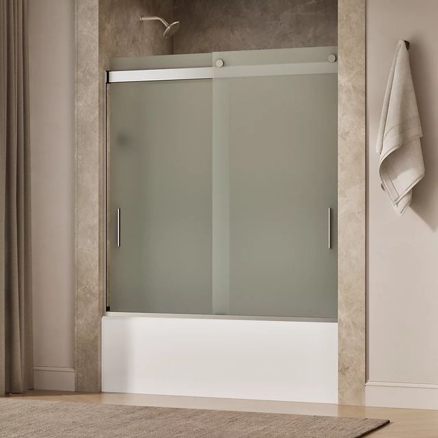 KOHLER Levity® Matte Nickel 62" x 57" - 60" Sliding Bath Door with Frosted Glass-1