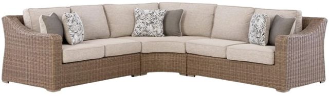 Signature Design by Ashley® Revare Beach 3-Piece Beige Fabric/Wicker Rattan L-Shape Outdoor Sectional-0