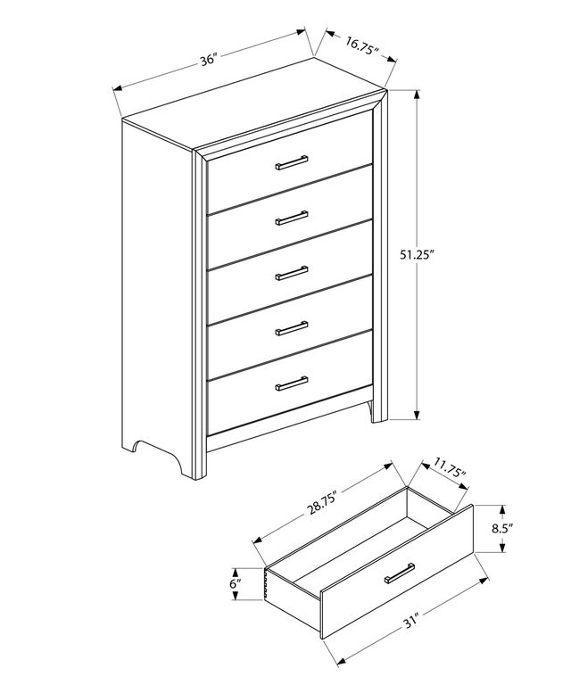 Monarch Specialties Inc. Bleached Oak 5-Drawer Chest-2