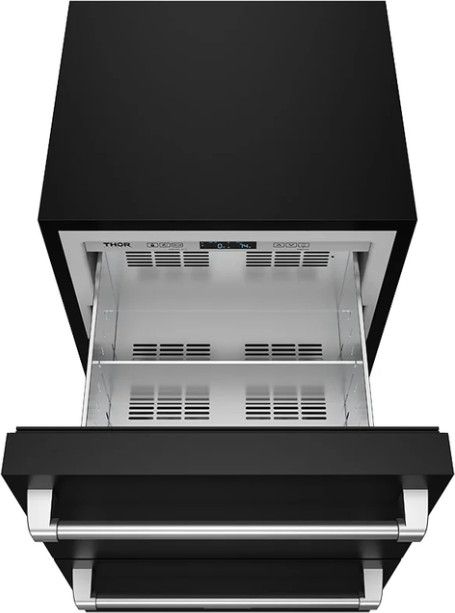 Thor Kitchen Gordon Ramsay Collection 24” 5.4 Cu. Ft. Anti-Fingerprint Black Built-In or Freestanding Under the Counter Refrigerator Drawer with Stainless Steel Handle-1