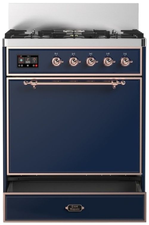 Ilve® Majestic III 30" Midnight Blue Pro Style Dual Fuel Natural Gas Range with Solid Door and Copper Trim-2