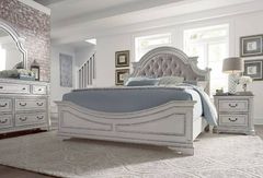 Liberty Furniture Magnolia Manor 3-Piece Antique White/Weathered Bark California King Panel Bed Set with Nightstand
