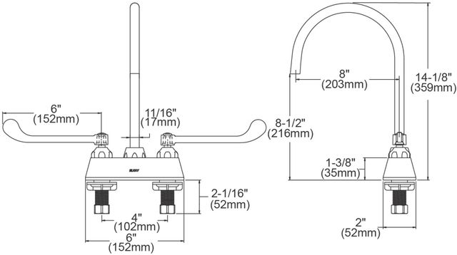 Elkay Chrome 4" Centerset Exposed Deck Laminar Flow Faucet with 8" Gooseneck Spout and 6" Wristblade Handles-1